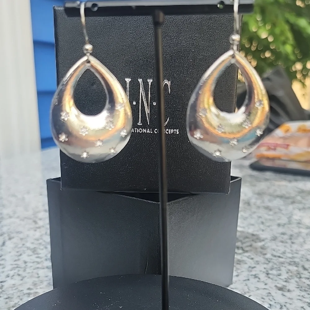 INC International Concepts Silver Teardrop Earrings